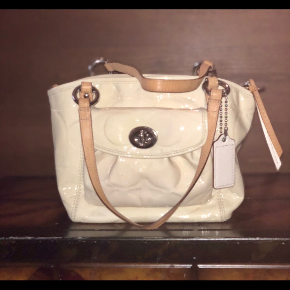 Coach white/off white patent leather purse